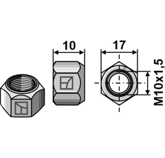 Écrou tout-métal avec partie de serrage M10 x 1,5 adaptable
