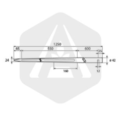 Dent de fourche profil H percé 1250 mm - Ø 42 mm adaptable