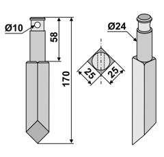 Rotorzinken - rechts / links  RH55 Rau Nachbau