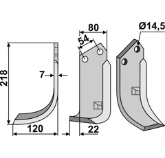 Lame gauche218x80mm pour Fraise/Rotavator DONDI adaptable - Blacksteel©