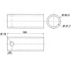Douille de dent à souder Ø 60,3 x 160 mm adaptable