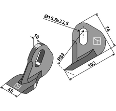 Marteau pour broyeur 45x103x74mm KUHN A5406520 Adaptable Blacksteel©
