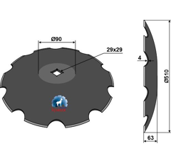 Disque crénelé ∅510x4 pour cover crop KVERNELAND KK121205 adaptable - Blacksteel©