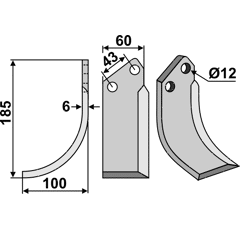 Fräsmesser Links 185 x 60 Agria Nachbau