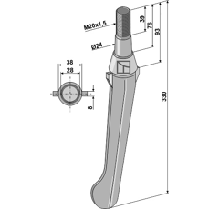 Dent 330 mm pour herse rotative LELY 1169901068 adaptable - BlackSteel©