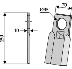 Couteau gauche pour faucheur 150x70mm HERMES adaptable - Blacksteel©
