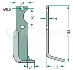 Lame droite pour fraise AGRIA 1250-27130 adaptable