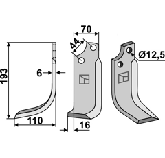 Lame gauche pour Fraise/Rotavator MASCHIO/GASPARDO 19100424 adaptable