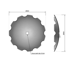 Disque crénelé ∅660x6 pour cover crop 40 x 40 adaptable