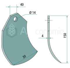 Fléau large 150 mm pour broyeur TAARUP adaptable