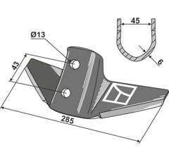Soc à ailettes  pour cultivateur KONGSKILDE 105000649 adaptable - BlackSteel©