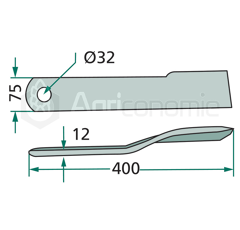 Schlegelmesser 400 x 75 x 12 mm für Mulcher HOWARD - KONGSKILDE - Nachbau