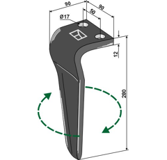 Dent droite 280 mm pour herse rotative MALETTI  M27100209RM adaptable - BlackSteel©