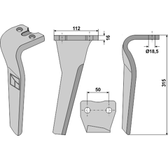 Dent droite 315 mm pour herse rotative SICMA RH133R adaptable - BlackSteel©