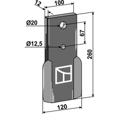 Fléau droit 260 mm pour broyeur SCHULTE adaptable