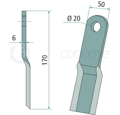 Fléau pour broyeur 170x50mm HUMUS 325.92.453 adaptable 