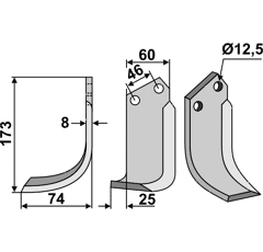 Fräsmesser Links 173 x 60 B.C.S. Nachbau