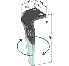 Dent droite DURAFACE pour herse rotative MASCHIO GASPARDO adaptable - Blacksteel©