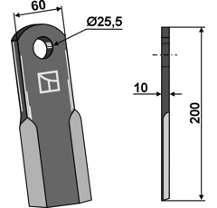 Cuchilla derecha para trituradora 210x60mm BREVIGLIERI / BREVIAGRI adaptable - Blacksteel©