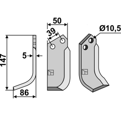 Lame gauche pour Fraise/Rotavator GOLDONI 13545 adaptable
