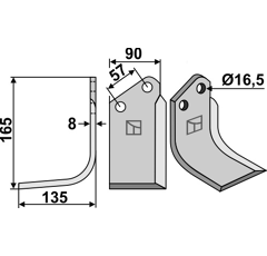 Hoja izquierda 165 x 90 x 135 x 8 mm para fresadora KUHN 52324910 adaptable