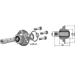 Lager ohne Deckel mit Welle Ø34mm - 060609 | Kverneland - Nachbau