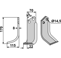 Fräsmesser Links 170 x 70 Maletti Nachbau