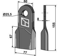 Fléau gauche pour broyeur 155 x 8 mm RÖLL 650323 adaptable  - BlackSteel©
