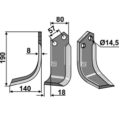 Fräsmesser links 190 x 140 x 8 mm ALPEGO - Nachbau