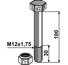 Schraube mit Sicherungsmutter - M12 - 8.8 - Länge 100 - Gewindelänge 30