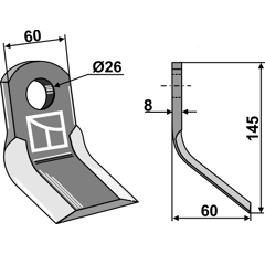Couteau-Y pour broyeur 145x60mm SICMA (MIGLIANICO) 5816618 adaptable - Blacksteel©