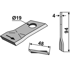 KM-Klinge links 94x48x4 LochØ: 19 mm 80192 B.C.S. Nachbau 