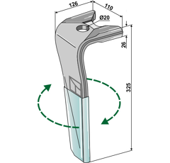Dent droite DURAFACE pour herse rotative KUHN 52597410 adaptable - Blacksteel©