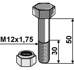 Boulon & écrou à freinage interne 50 mm adapt. BlackSteel©