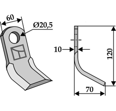Couteau-Y pour broyeur 120x60mm MASCHIO / GASPARDO 56000421 adaptable - Blacksteel©