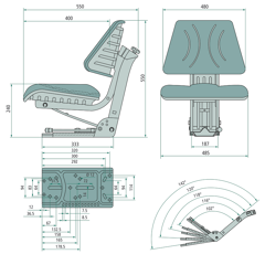 Siège de tracteur complet 550 x 485 mm adaptable