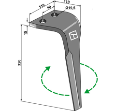 Dent droite 320 mm pour herse rotative MALETTI E030146 adaptable 