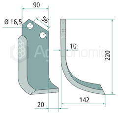 Lame droite pour Fraise/Rotavator MASCHIO/GASPARDO M09400414R adaptable 