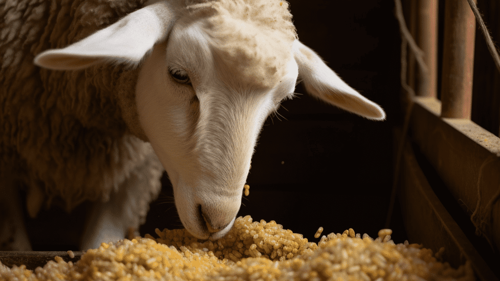 mouton degustant du mais