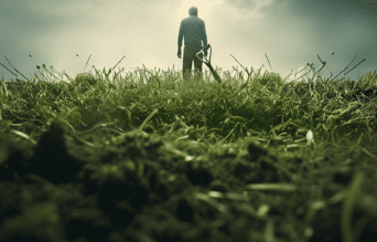 Un agriculteur dans un champs d'herbe