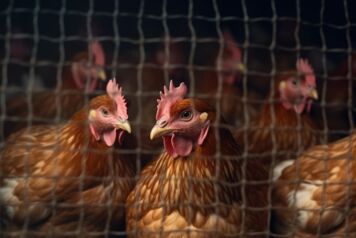 Poules derriere un filet electrique