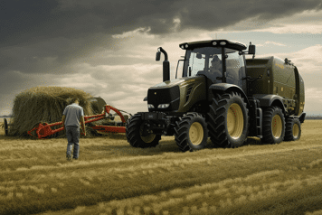 round baller qui collecte les résidus d'une récolte