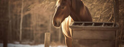 cheval degustant du foin en exterieur