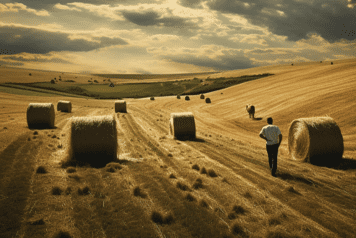 champ avec botte de foin