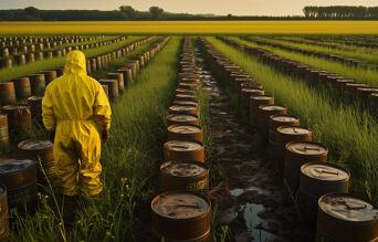 bac de retention huiles usees dans un champ