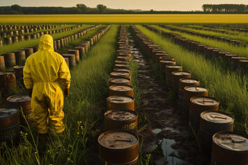 bac de retention huiles usees dans un champ