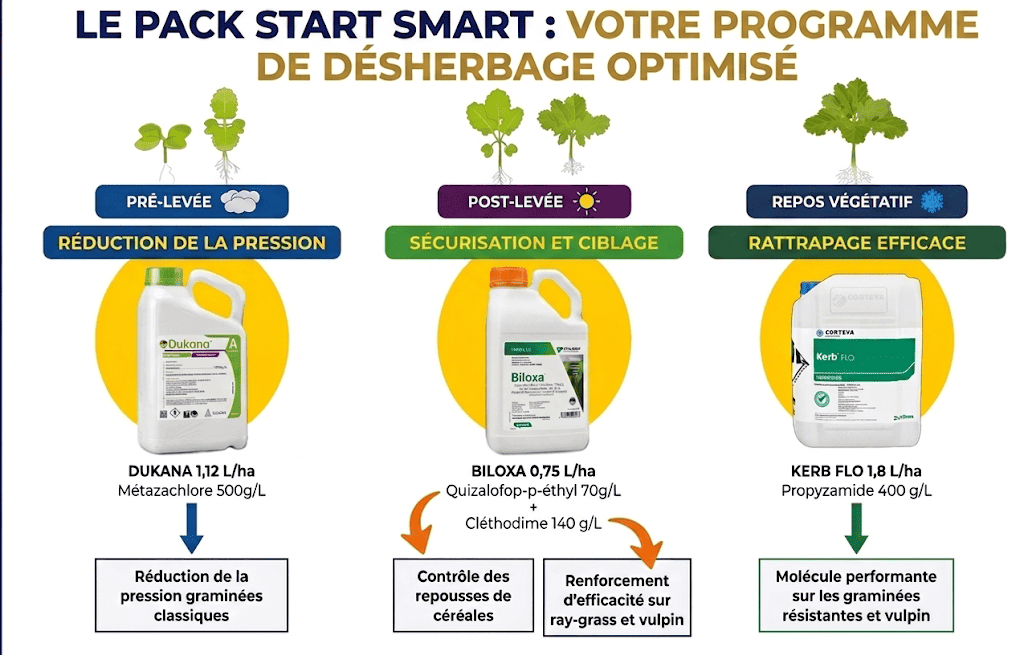 Le pack Start Smart : programme de désherbage optimisé du colza (DUKANA, BILOXA, KERB FLO)