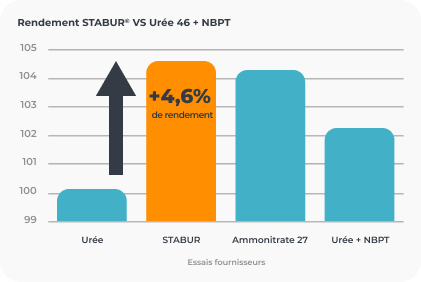 Rendement STABUR vs Urée 46 + NBPT : +4,6%